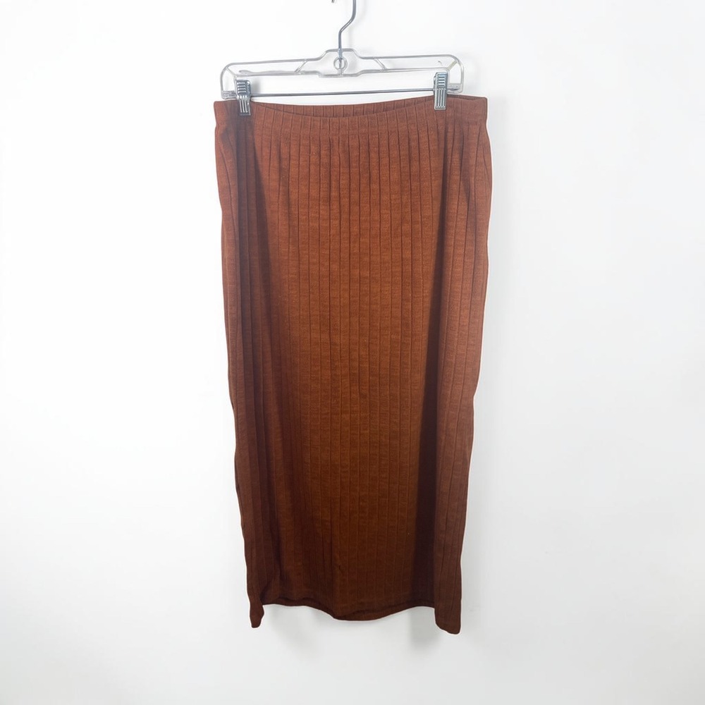 SHEIN Curve Rust Orange Ribbed Knit Midi Skirt 1XL Plus Size